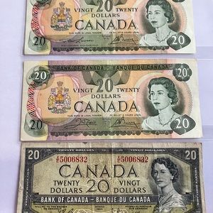 1954-1979 Vintage Canadian Currency $20 3 Pieces